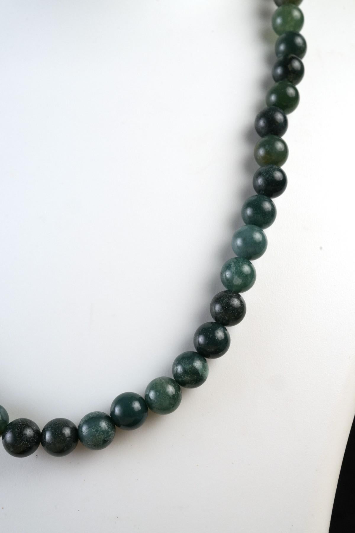 Genuine Moss Agate Beads Necklace / Handcrafted Adjustable Mala Necklace / 8 MM Round Smooth Beaded Necklace Jewelry For Her - AS & JG