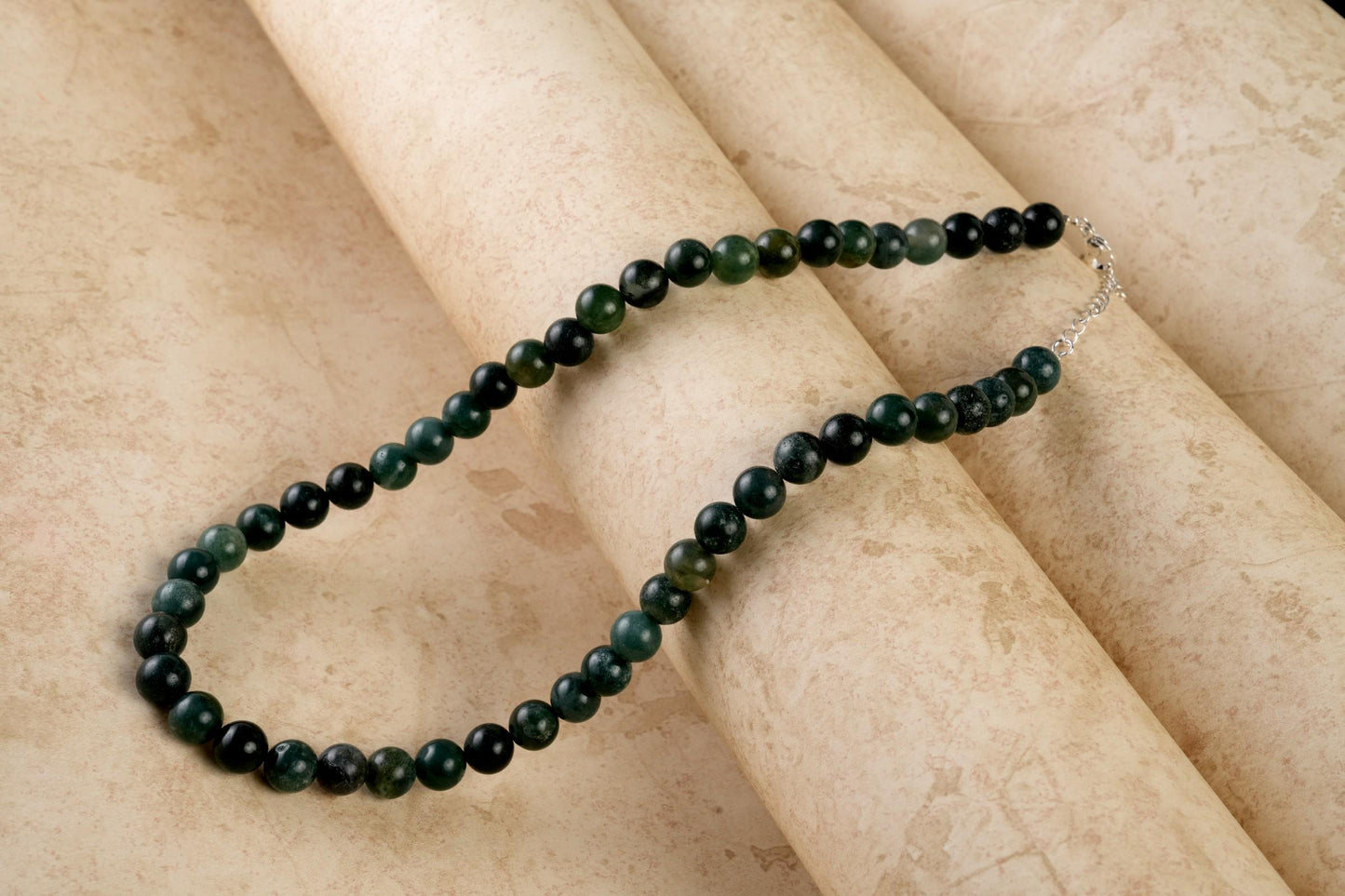 Genuine Moss Agate Beads Necklace / Handcrafted Adjustable Mala Necklace / 8 MM Round Smooth Beaded Necklace Jewelry For Her - AS & JG