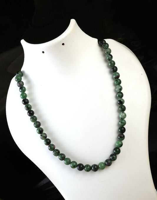 Genuine Ruby Zoisite Beads Necklace / Handcrafted Adjustable Mala Necklace / 8 MM Round Smooth Beaded Necklace Jewelry For Her - AS & JG