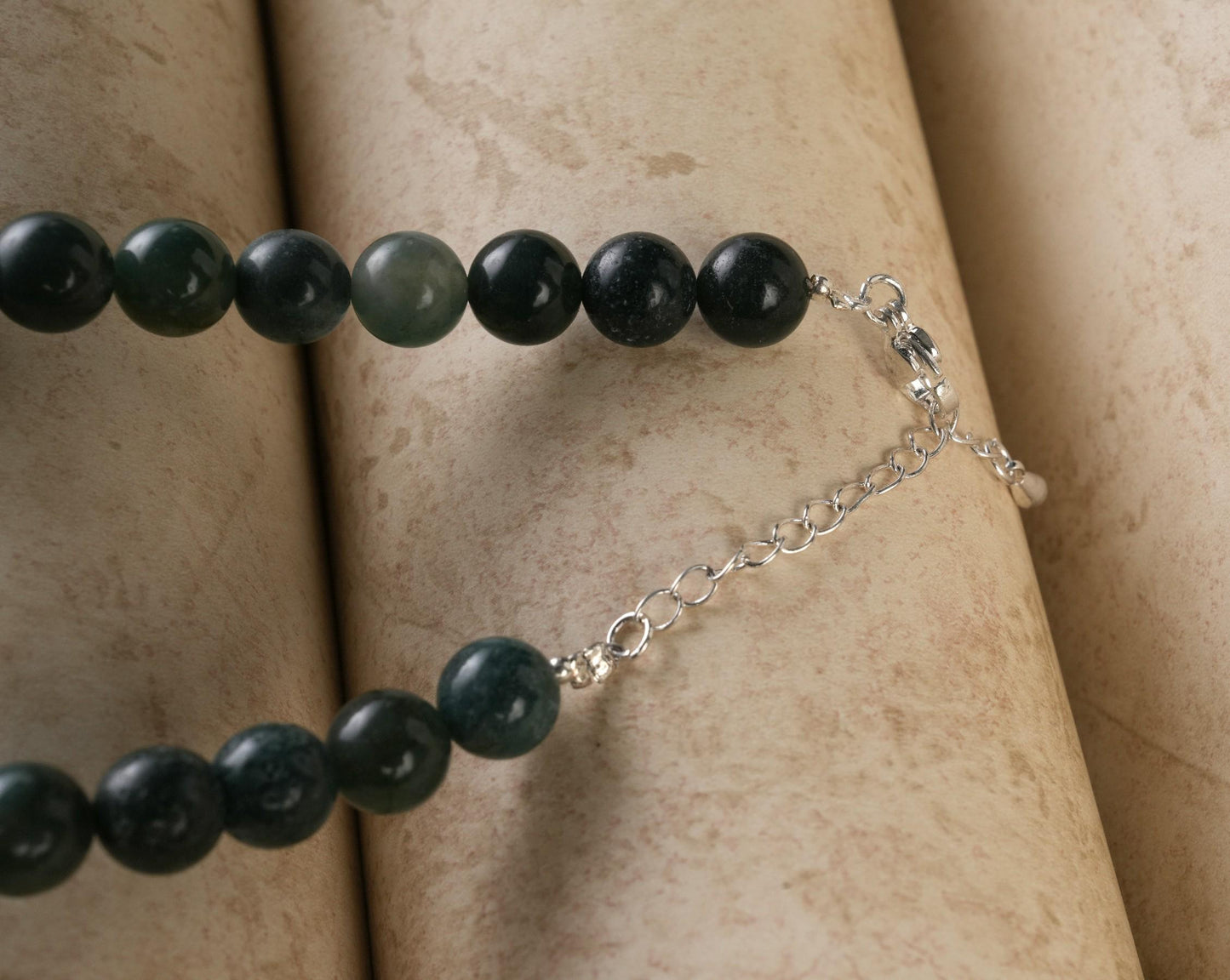 Genuine Moss Agate Beads Necklace / Handcrafted Adjustable Mala Necklace / 8 MM Round Smooth Beaded Necklace Jewelry For Her - AS & JG