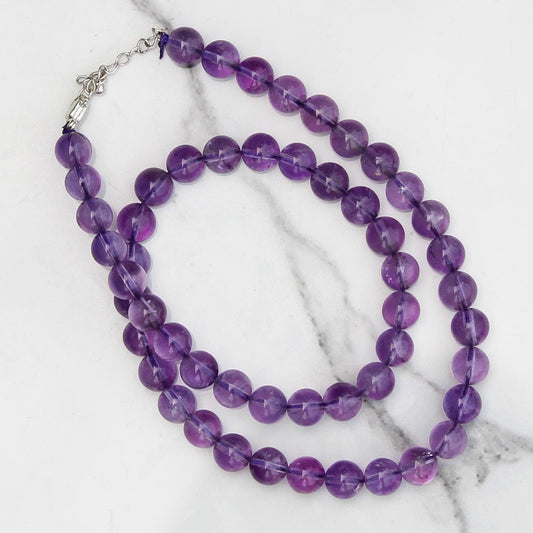 Genuine Amethyst Beads Necklace / Handcrafted Adjustable Mala Necklace / 8 MM Round Smooth Beaded Necklace Jewelry For Her - AS & JG
