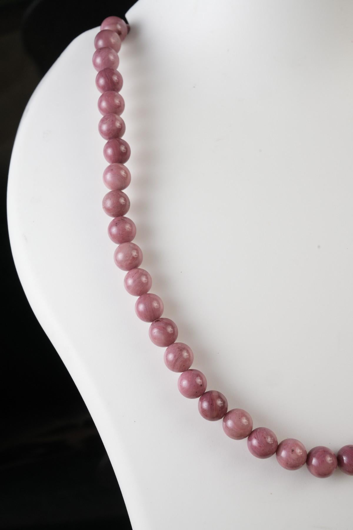 Genuine Rhodonite A Beads Necklace / Handcrafted Adjustable Mala Necklace / 8 MM Round Smooth Beaded Necklace Jewelry For Her - AS & JG