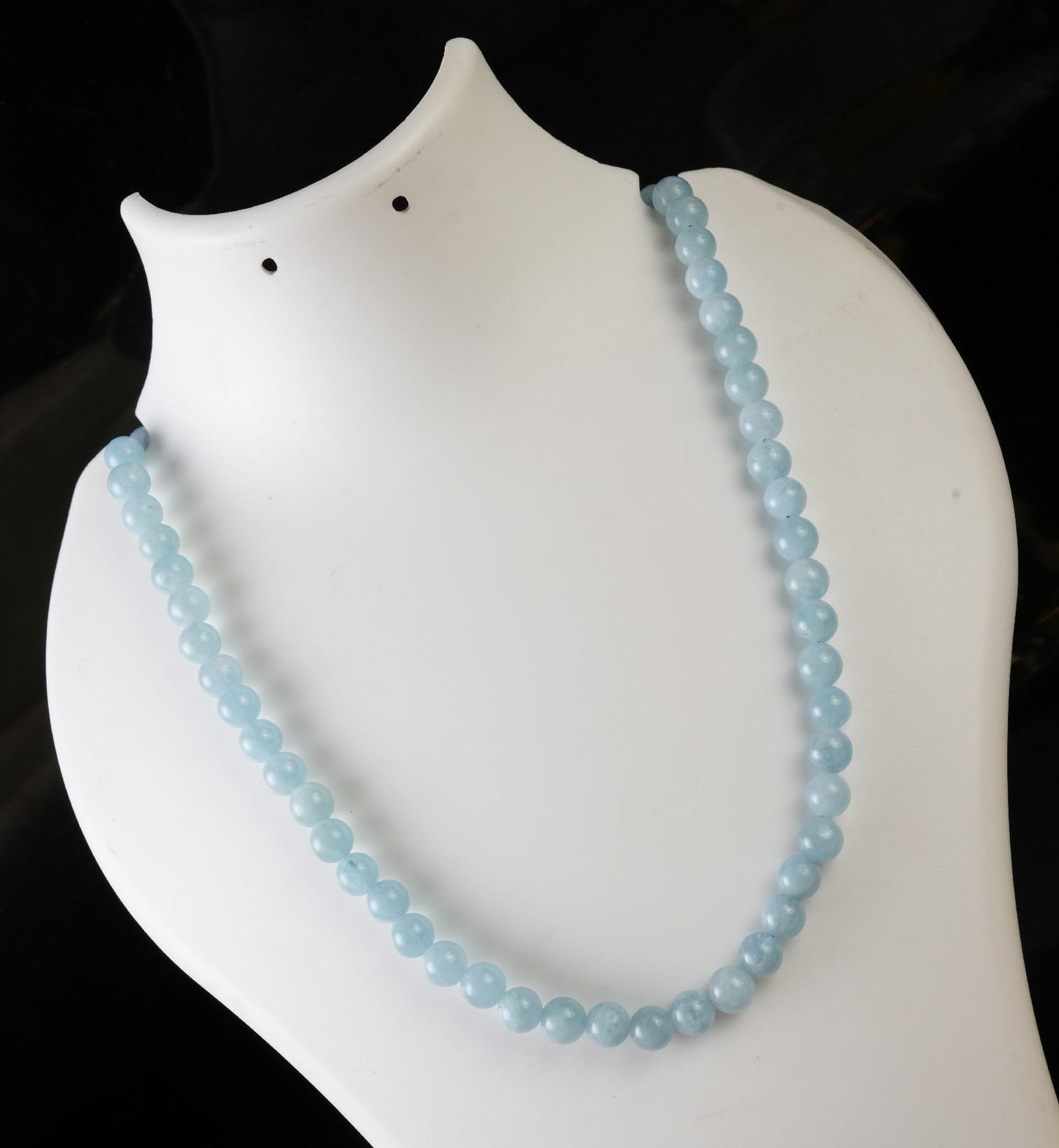 Genuine Aquamarine Beads Necklace / Handcrafted Adjustable Mala Necklace / 8 MM Round Smooth Beaded Necklace Jewelry For Her - AS & JG