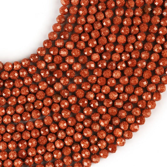 Natural Golden Sandstone Gemstone Round Micro Faceted Beads String 15.5 Inches Long 2/3/4/6 MM for Jewelry Making and Crafting - AS & JG