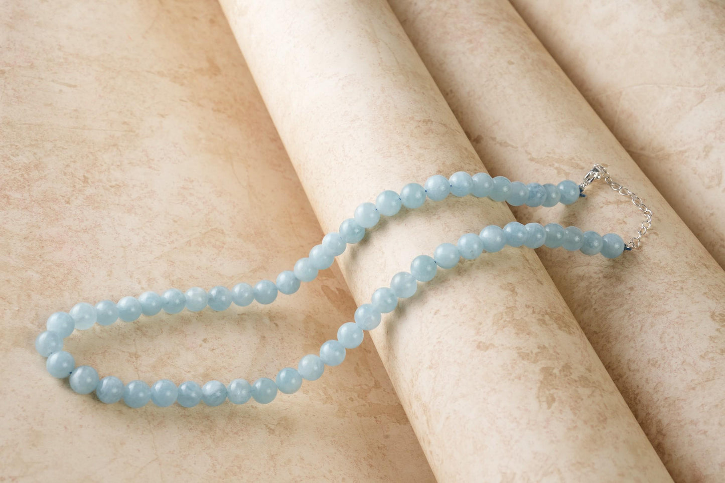 Genuine Aquamarine Beads Necklace / Handcrafted Adjustable Mala Necklace / 8 MM Round Smooth Beaded Necklace Jewelry For Her - AS & JG