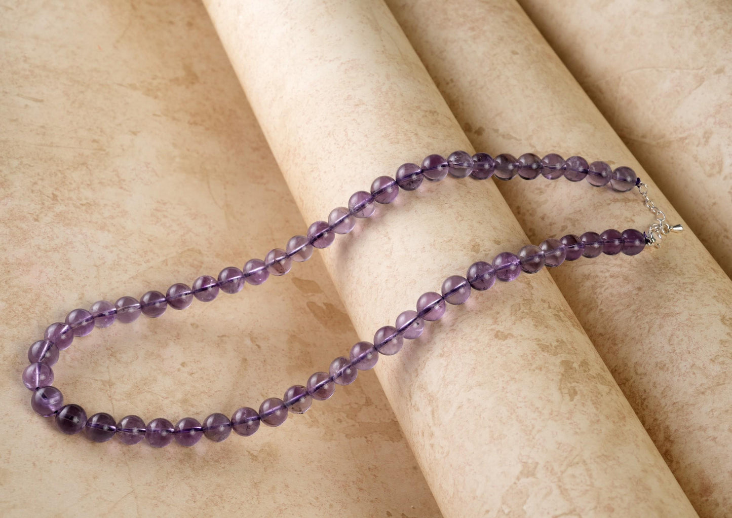 Genuine Amethyst Beads Necklace / Handcrafted Adjustable Mala Necklace / 8 MM Round Smooth Beaded Necklace Jewelry For Her - AS & JG