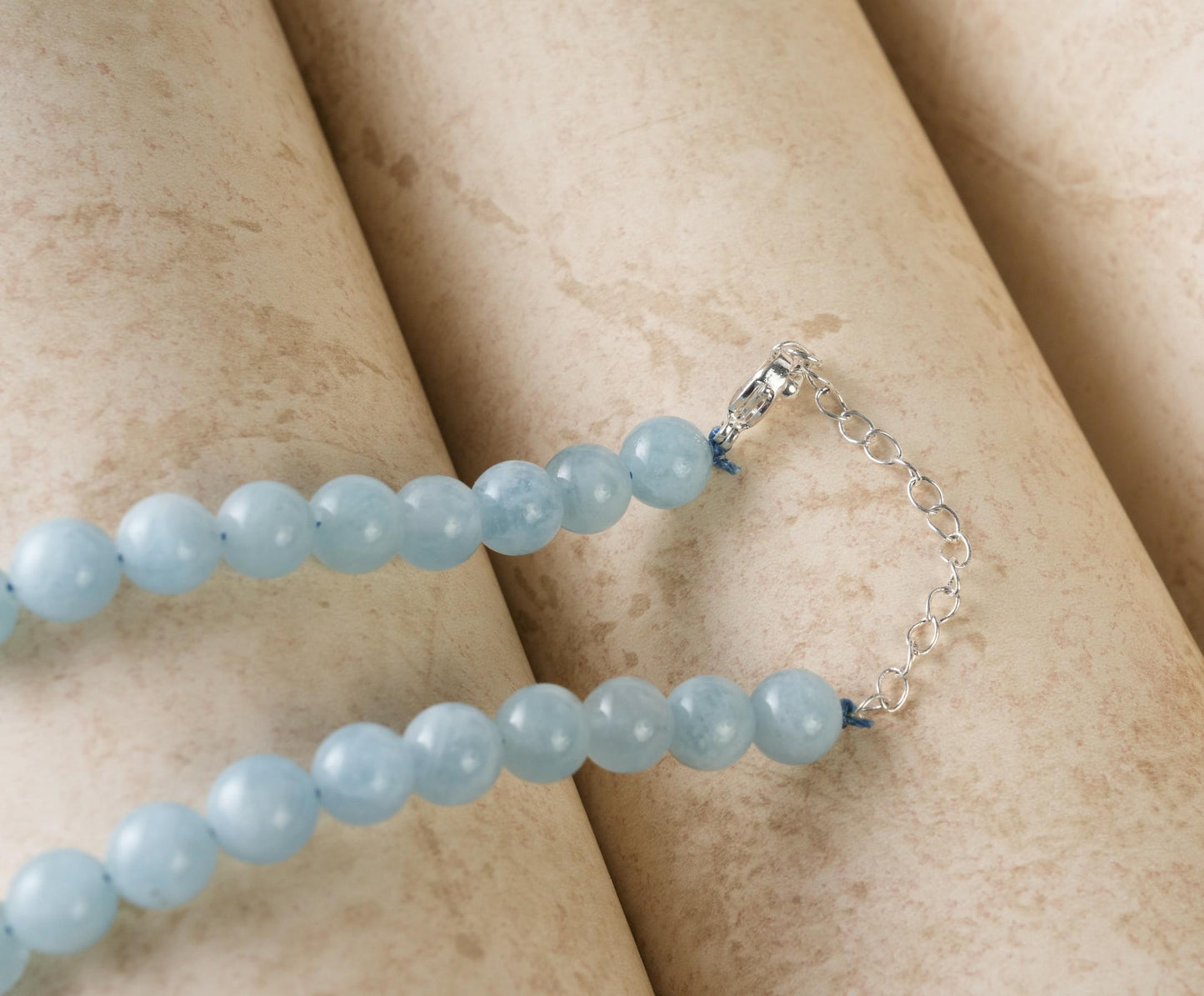 Genuine Aquamarine Beads Necklace / Handcrafted Adjustable Mala Necklace / 8 MM Round Smooth Beaded Necklace Jewelry For Her - AS & JG