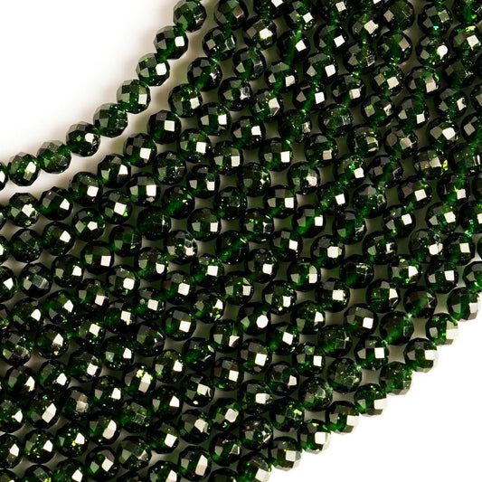 Natural Green Sandstone Gemstone Round Micro Faceted Beads String 15.5 Inches Long 2/3/4/6 MM for Jewelry Making and Crafting - AS & JG