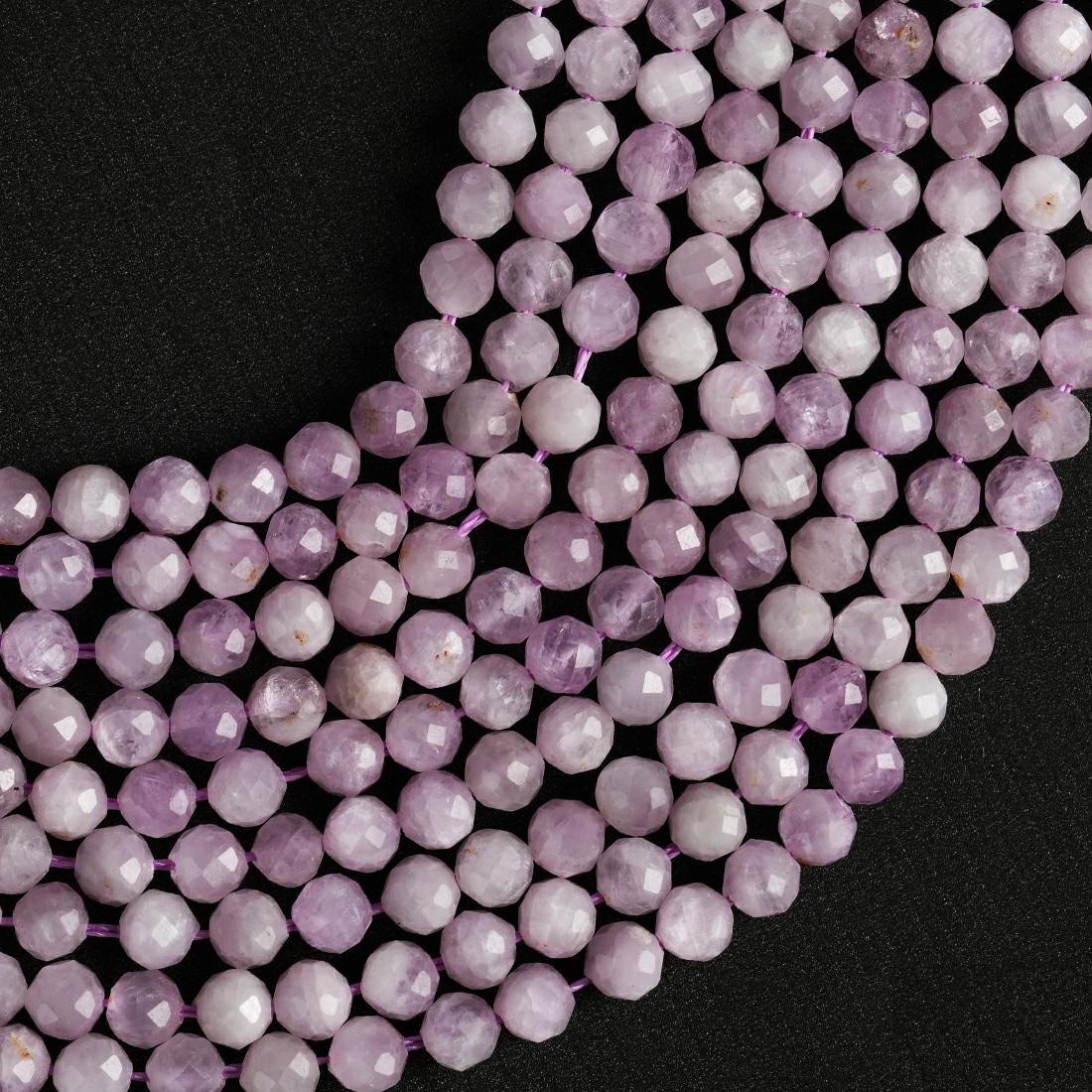 Natural Kunzite Gemstone Round Micro Faceted Beads String 15.5 Inches Long 2/3/4/6 MM for Jewelry Making and Crafting - AS & JG