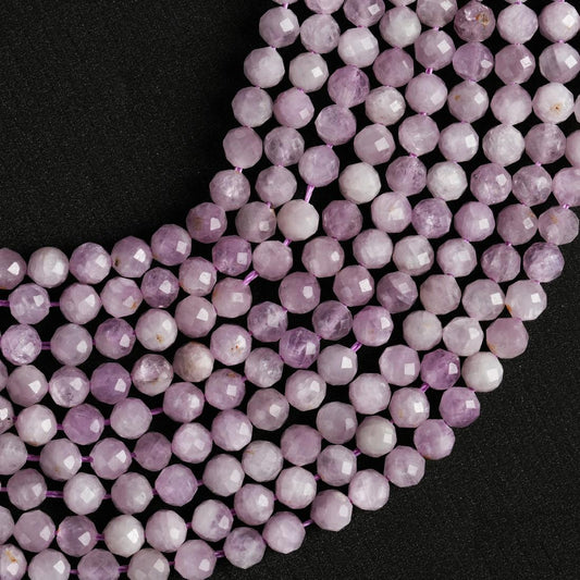 Natural Kunzite Gemstone Round Micro Faceted Beads String 15.5 Inches Long 2/3/4/6 MM for Jewelry Making and Crafting - AS & JG