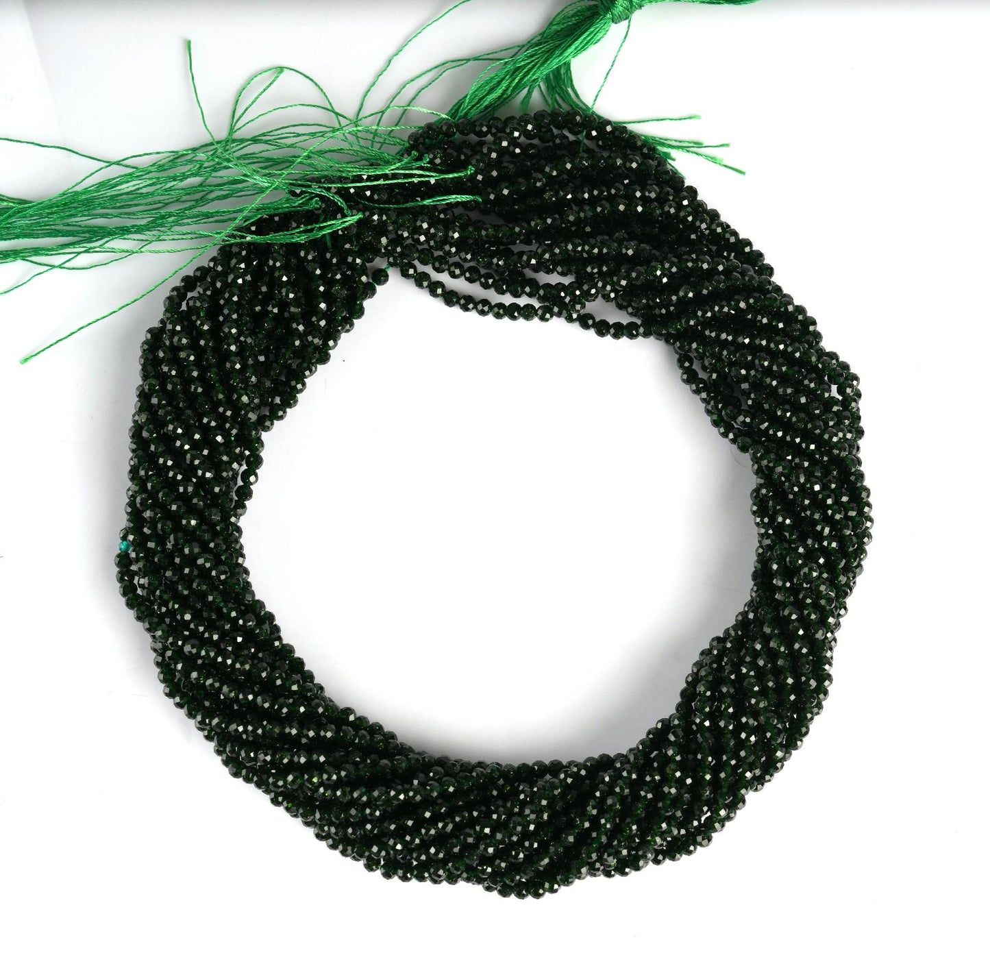 Natural Green Sandstone Gemstone Round Micro Faceted Beads String 15.5 Inches Long 2/3/4/6 MM for Jewelry Making and Crafting - AS & JG