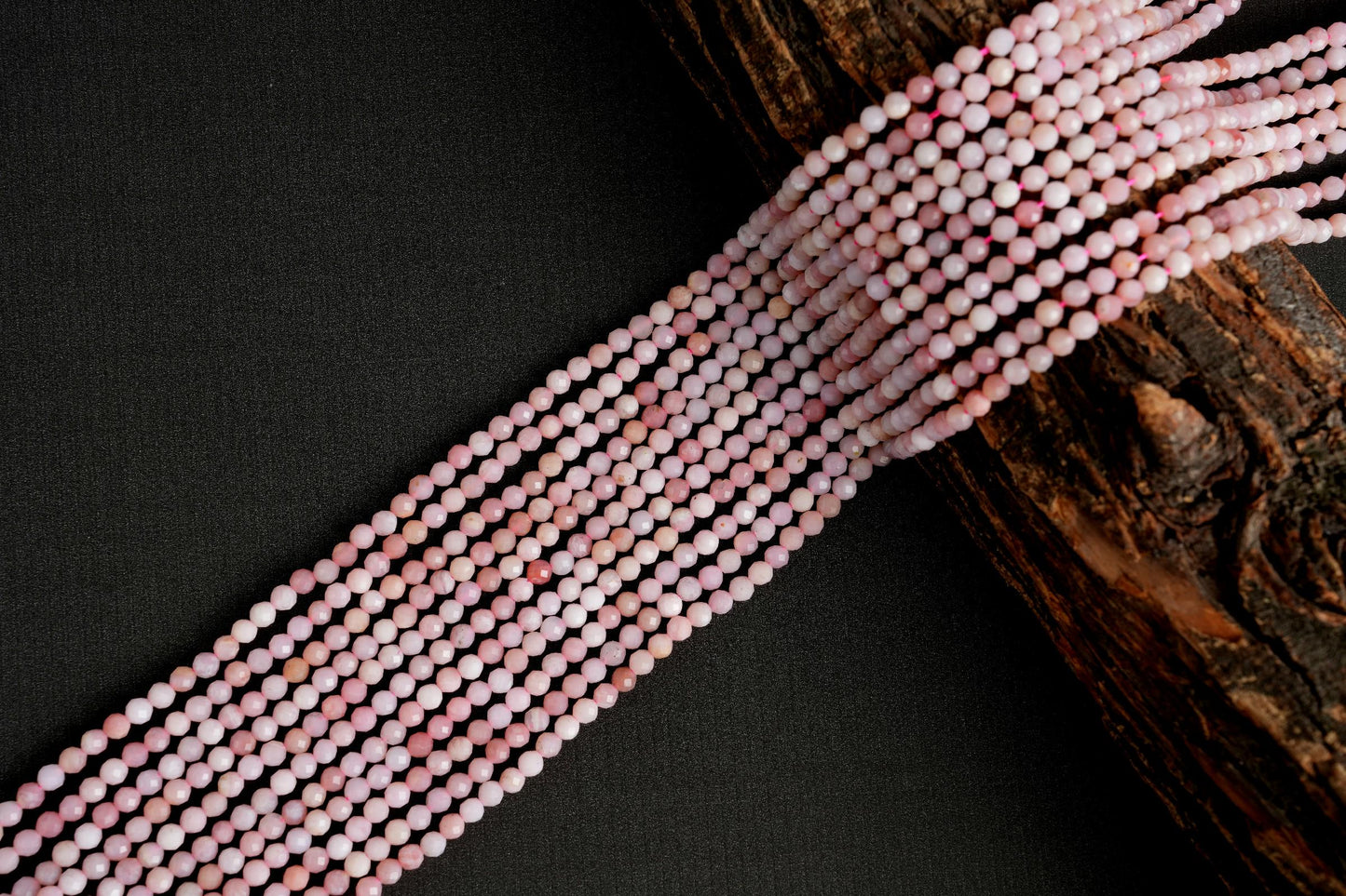 Natural Pink Opal Gemstone Round Micro Faceted Beads String 15.5 Inches Long 2/3/4/6 MM for Jewelry Making and Crafting - AS & JG