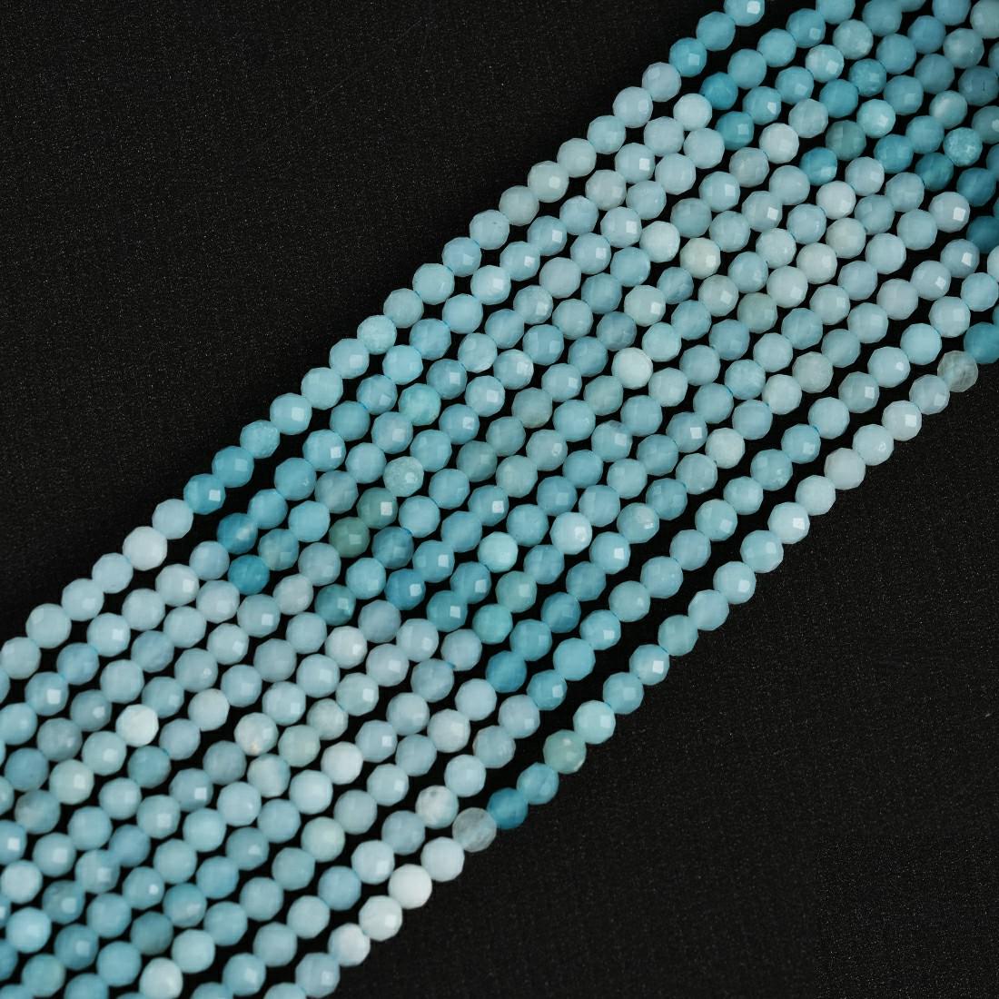 Natural Amazonite Shaded Gemstone Round Micro Faceted Beads String 15.5 Inches Long 2/3/4/6 MM for Jewelry Making and Crafting - AS & JG
