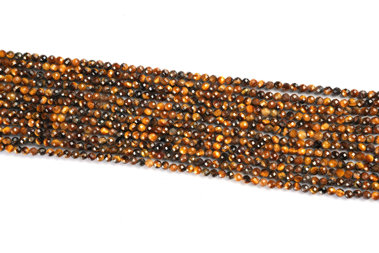 Natural Tiger's Eye Gemstone Round Micro Faceted Beads String 15.5 Inches Long 2/3/4/6 MM for Jewelry Making and Crafting - AS & JG