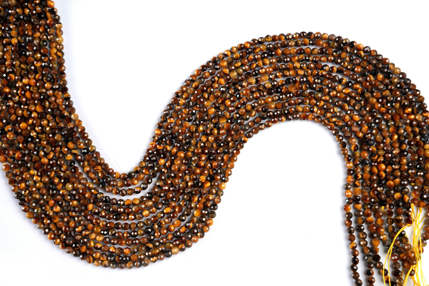 Natural Tiger's Eye Gemstone Round Micro Faceted Beads String 15.5 Inches Long 2/3/4/6 MM for Jewelry Making and Crafting - AS & JG