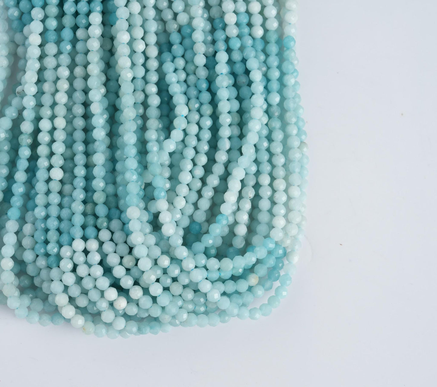 Natural Amazonite Shaded Gemstone Round Micro Faceted Beads String 15.5 Inches Long 2/3/4/6 MM for Jewelry Making and Crafting - AS & JG