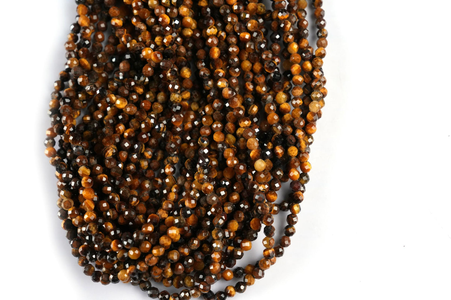 Natural Tiger's Eye Gemstone Round Micro Faceted Beads String 15.5 Inches Long 2/3/4/6 MM for Jewelry Making and Crafting - AS & JG