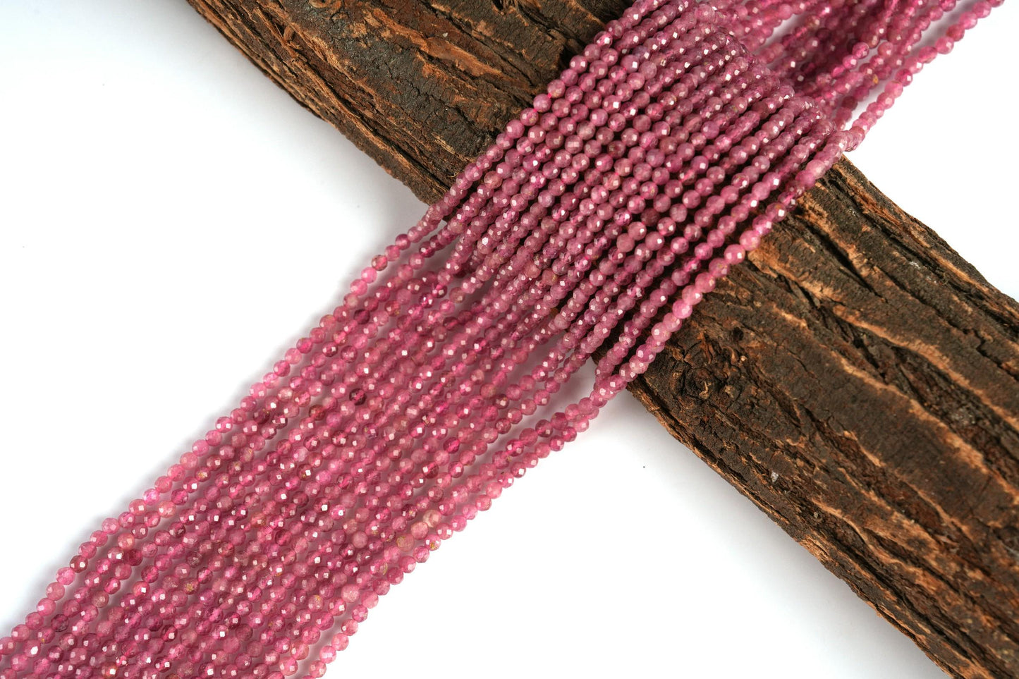 Natural Pink Tourmaline Gemstone Round Micro Faceted Beads String 15.5 Inches Long 2/3/4/6 MM for Jewelry Making and Crafting - AS & JG