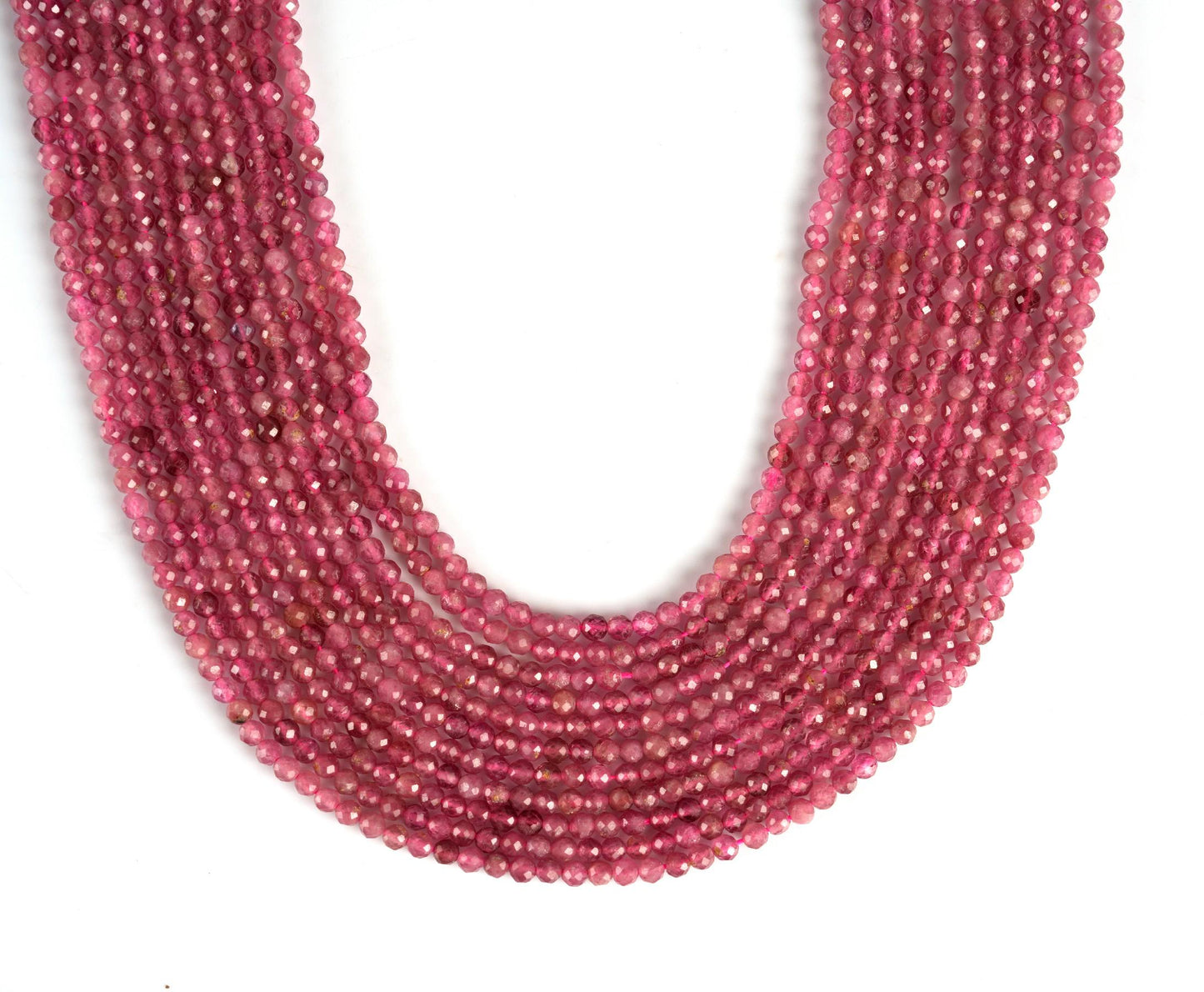 Natural Pink Tourmaline Gemstone Round Micro Faceted Beads String 15.5 Inches Long 2/3/4/6 MM for Jewelry Making and Crafting - AS & JG