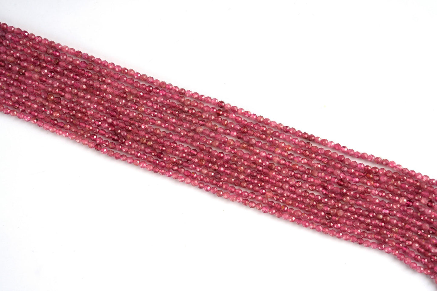 Natural Pink Tourmaline Gemstone Round Micro Faceted Beads String 15.5 Inches Long 2/3/4/6 MM for Jewelry Making and Crafting - AS & JG