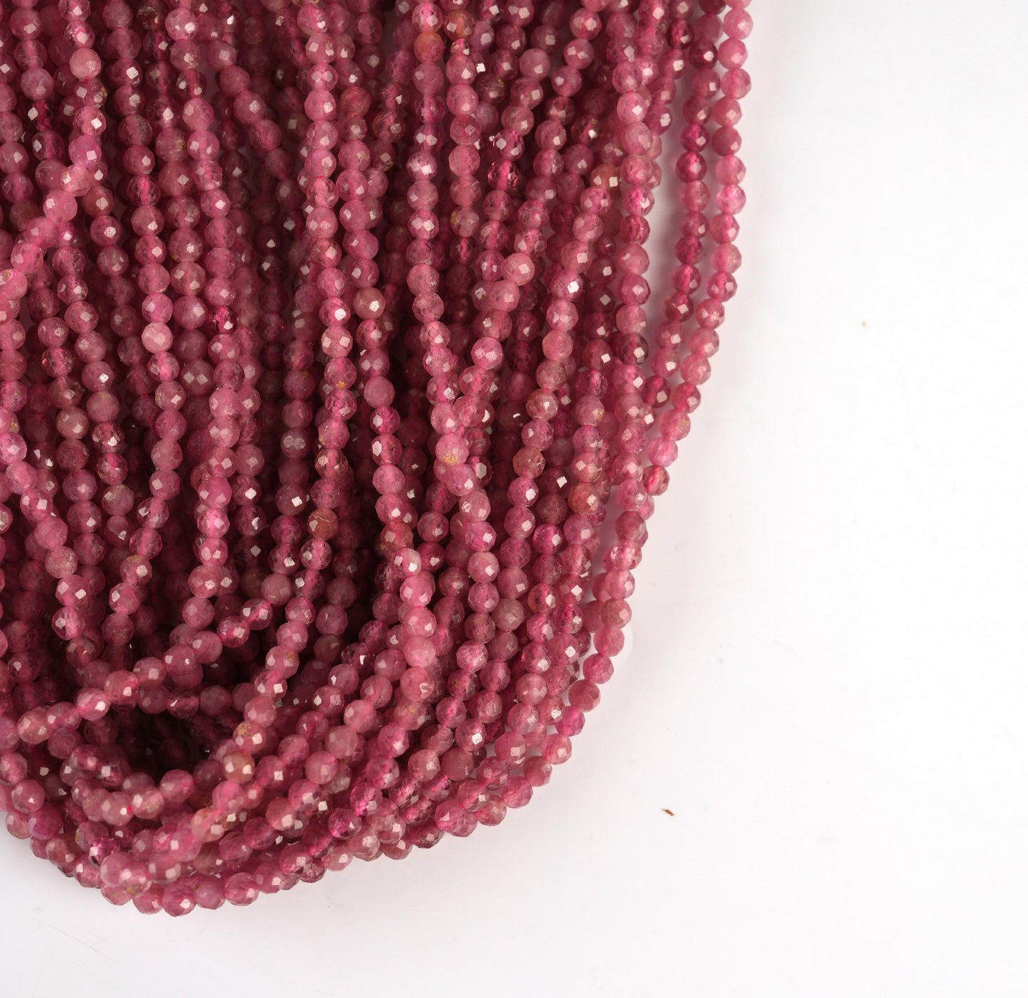 Natural Pink Tourmaline Gemstone Round Micro Faceted Beads String 15.5 Inches Long 2/3/4/6 MM for Jewelry Making and Crafting - AS & JG