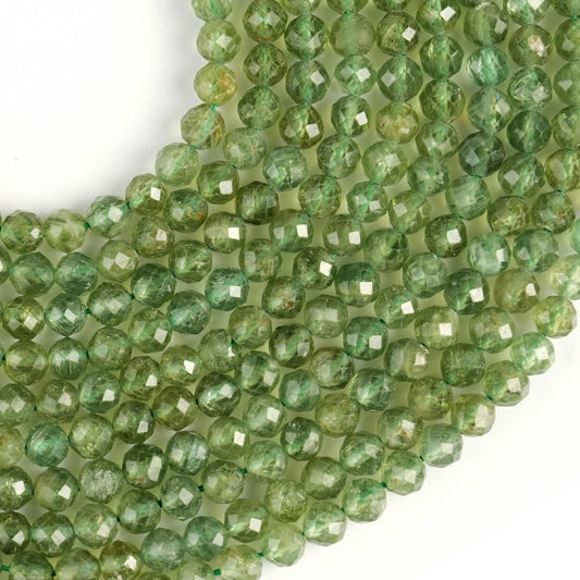 Natural Green Apatite Gemstone Round Micro Faceted Beads String 15.5 Inches Long 2/3/4/6 MM for Jewelry Making and Crafting - AS & JG