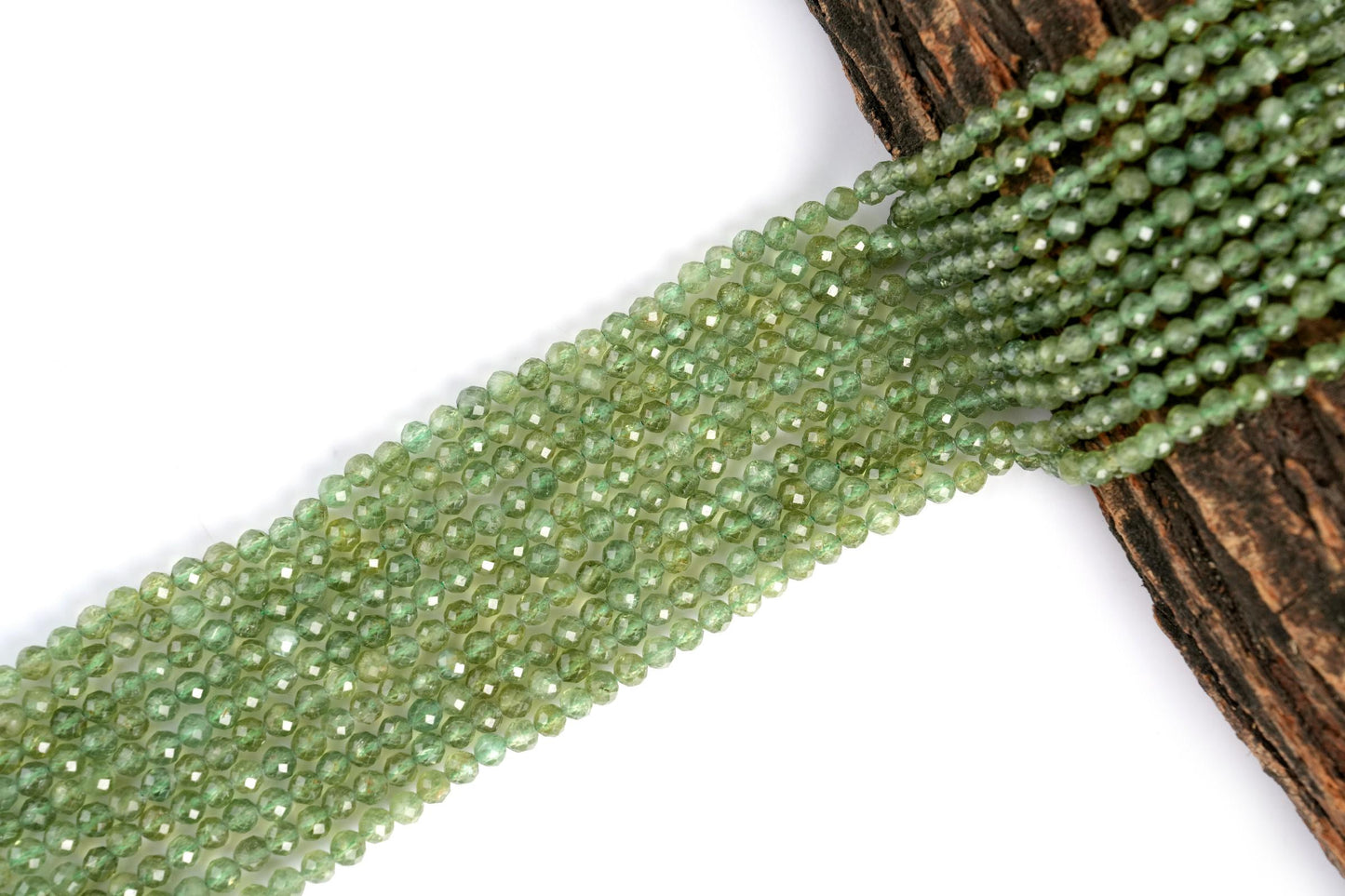 Natural Green Apatite Gemstone Round Micro Faceted Beads String 15.5 Inches Long 2/3/4/6 MM for Jewelry Making and Crafting - AS & JG