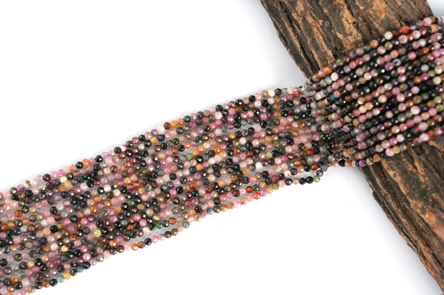 Natural Multi Tourmaline Gemstone Round Micro Faceted Beads String 15.5 Inches Long 2/3/4/6 MM for Jewelry Making and Crafting - AS & JG