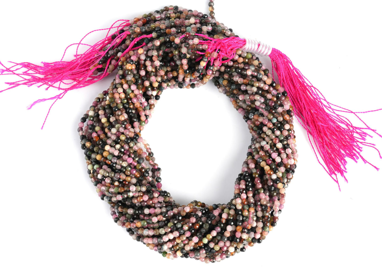 Natural Multi Tourmaline Gemstone Round Micro Faceted Beads String 15.5 Inches Long 2/3/4/6 MM for Jewelry Making and Crafting - AS & JG