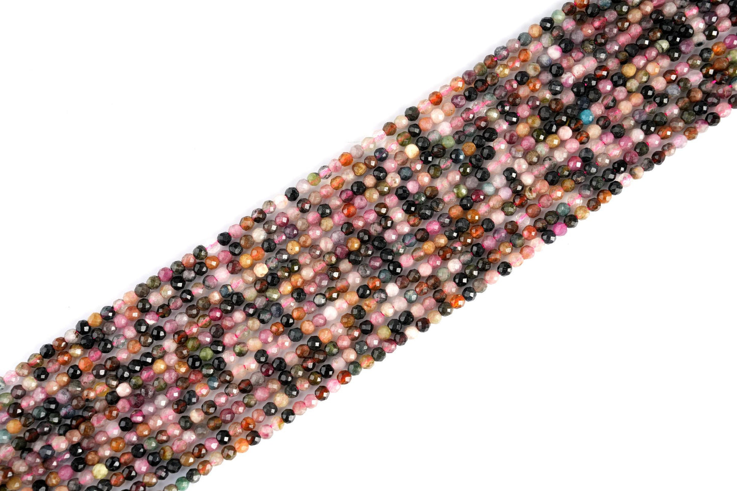 Natural Multi Tourmaline Gemstone Round Micro Faceted Beads String 15.5 Inches Long 2/3/4/6 MM for Jewelry Making and Crafting - AS & JG