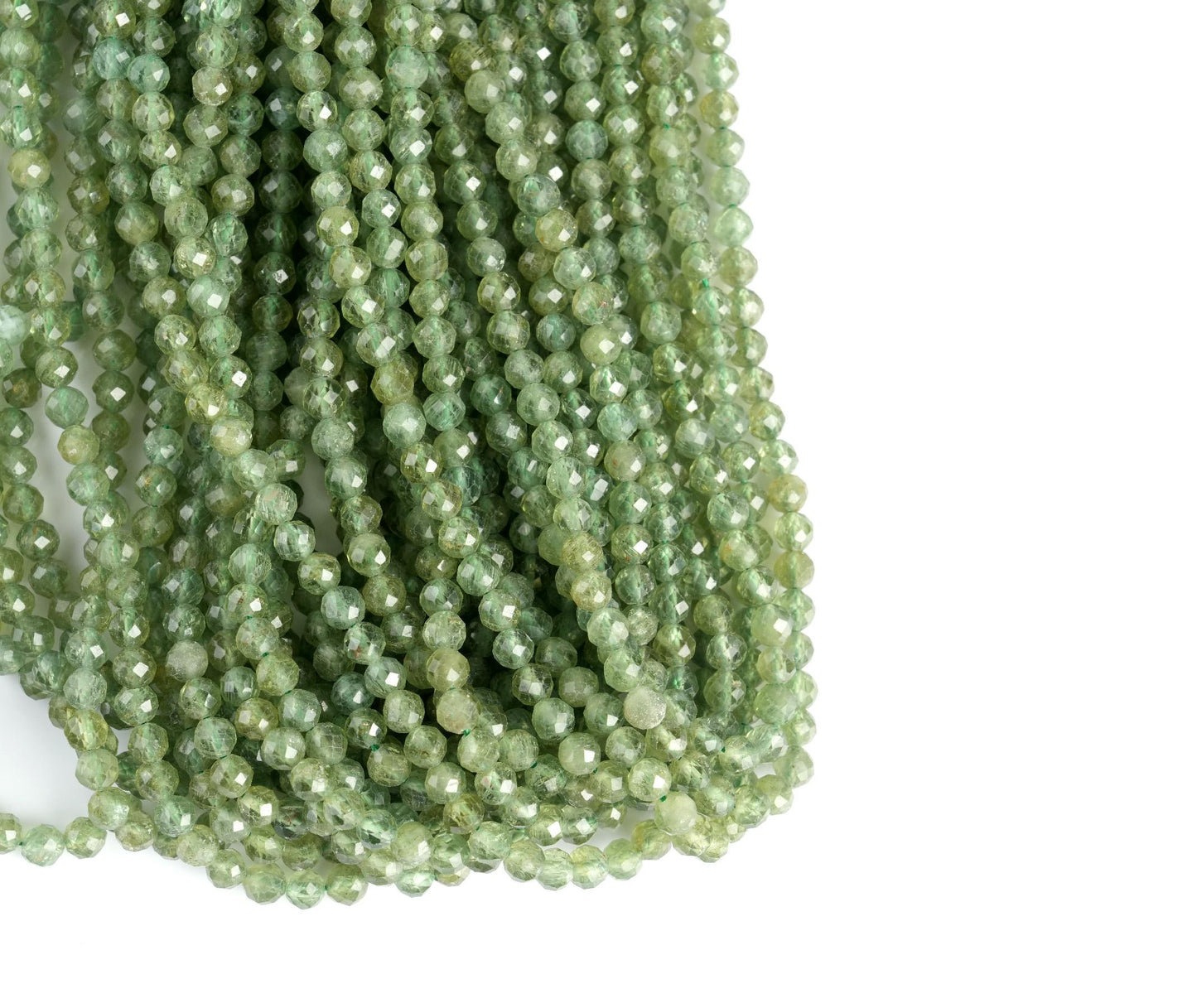 Natural Green Apatite Gemstone Round Micro Faceted Beads String 15.5 Inches Long 2/3/4/6 MM for Jewelry Making and Crafting - AS & JG
