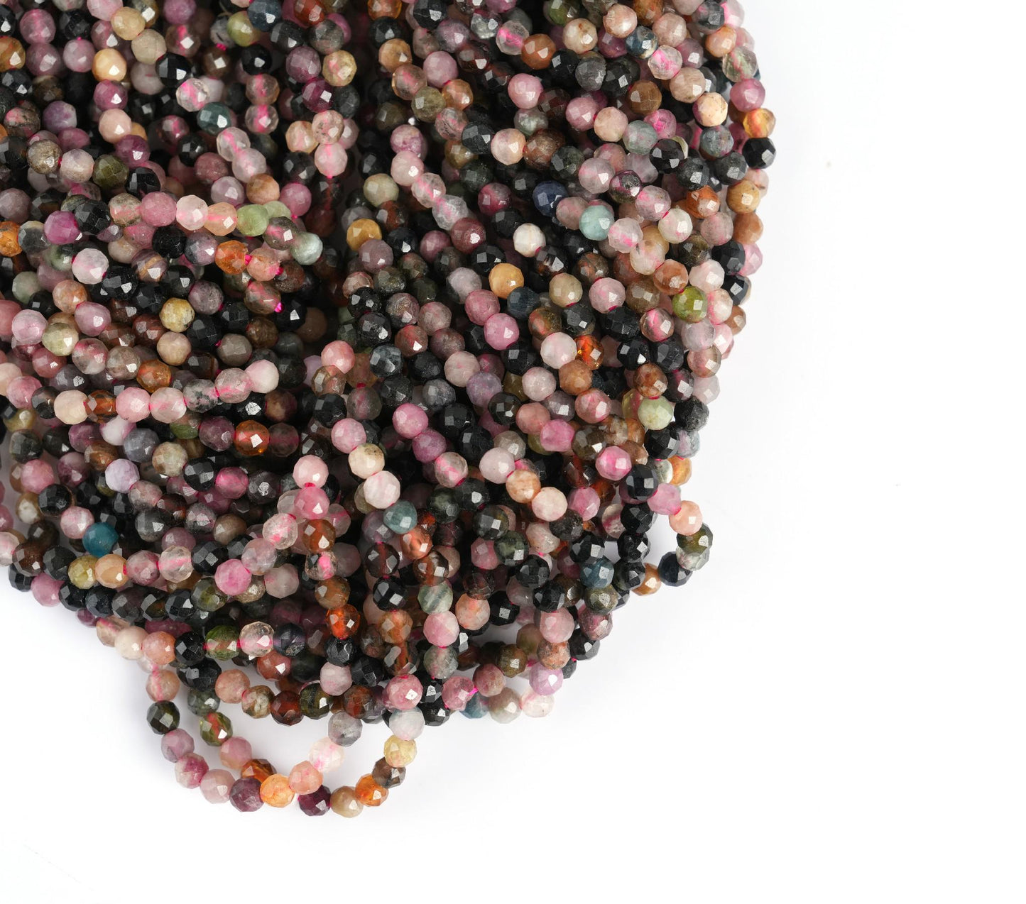 Natural Multi Tourmaline Gemstone Round Micro Faceted Beads String 15.5 Inches Long 2/3/4/6 MM for Jewelry Making and Crafting - AS & JG