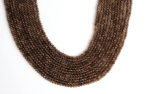 Natural Smoky Quartz Gemstone Round Micro Faceted Beads String 15.5 Inches Long 2/3/4/6 MM for Jewelry Making and Crafting - AS & JG