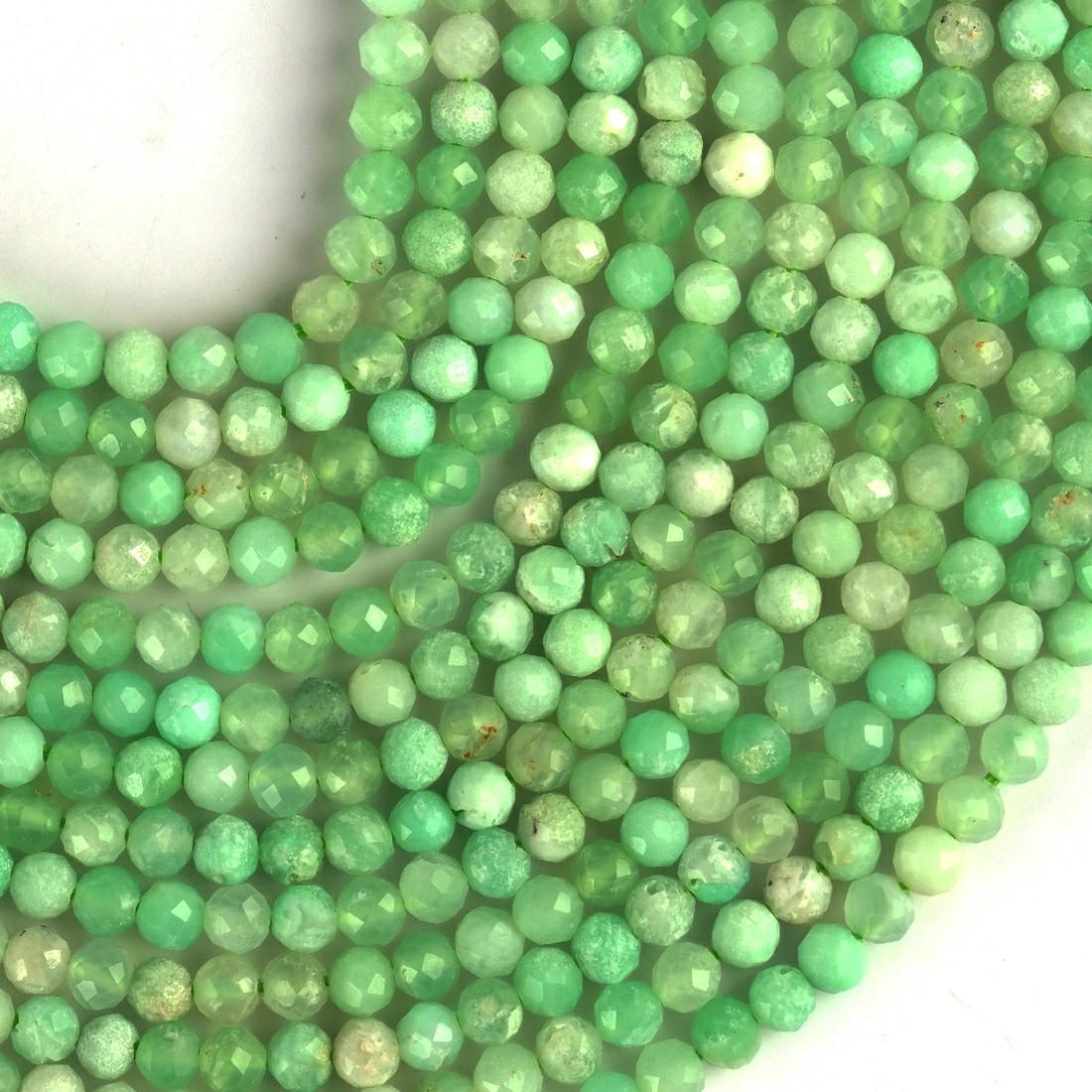 Natural Chrysoprase Gemstone Round Micro Faceted Beads String 15.5 Inches Long 2/3/4/6 MM for Jewelry Making and Crafting - AS & JG