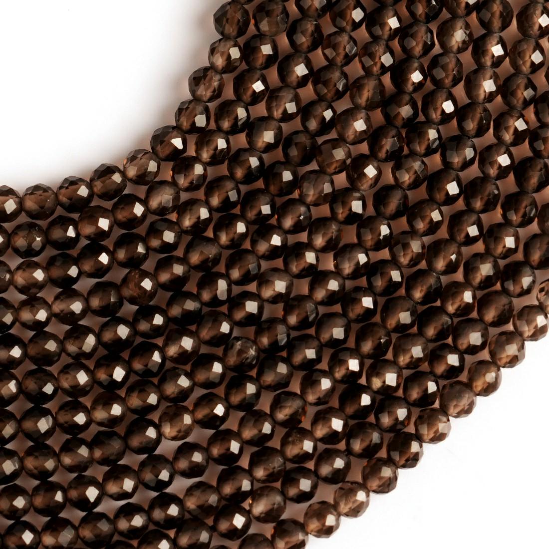 Natural Smoky Quartz Gemstone Round Micro Faceted Beads String 15.5 Inches Long 2/3/4/6 MM for Jewelry Making and Crafting - AS & JG