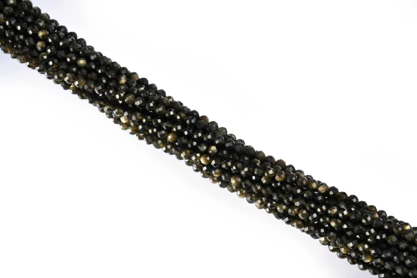 Natural Golden Obsidian Gemstone Round Micro Faceted Beads String 15.5 Inches Long 2/3/4/6 MM for Jewelry Making and Crafting - AS & JG