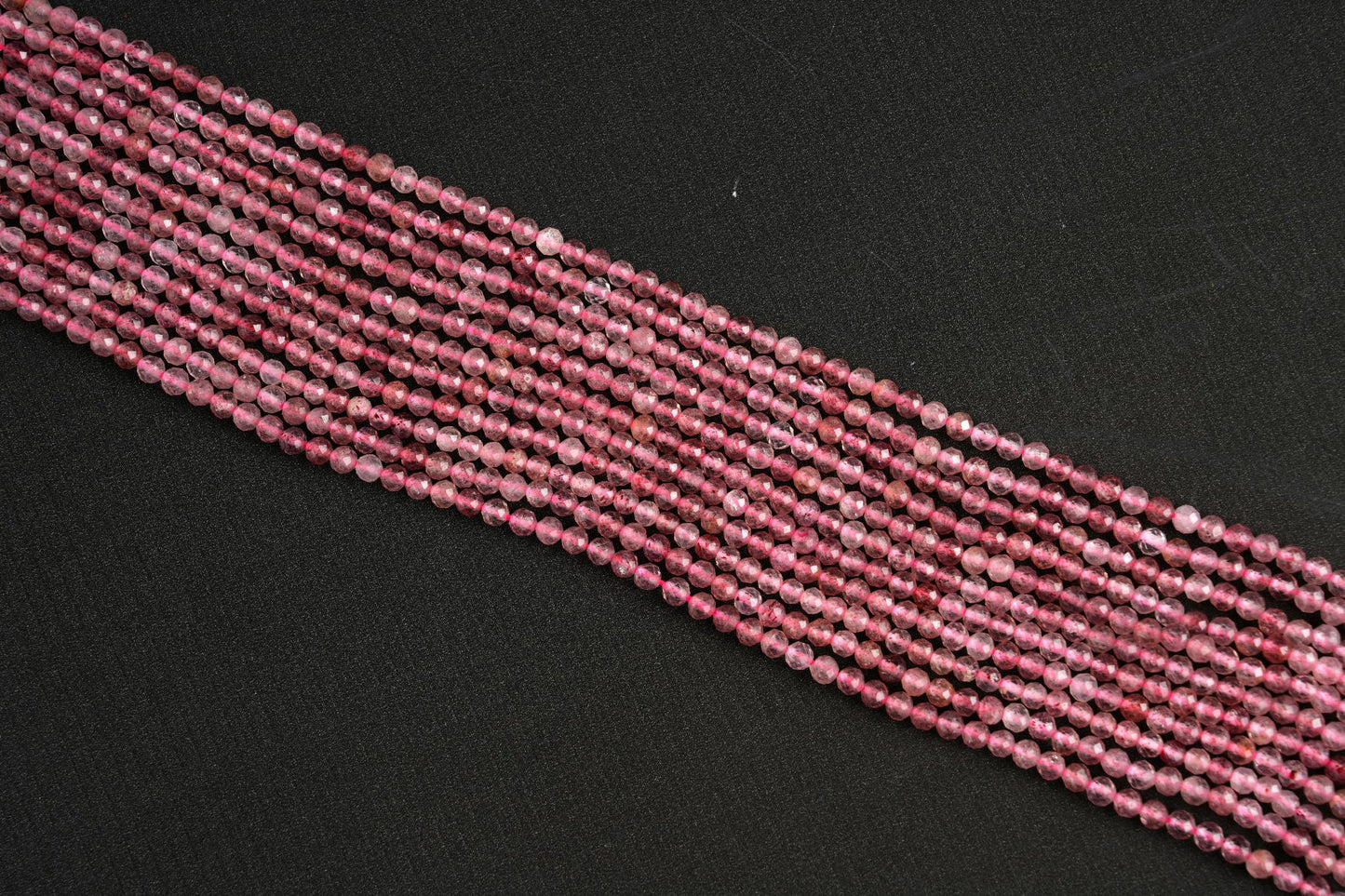 Natural Strawberry Quartz Gemstone Round Micro Faceted Beads String 15.5 Inches Long 2/3/4/6 MM for Jewelry Making and Crafting - AS & JG