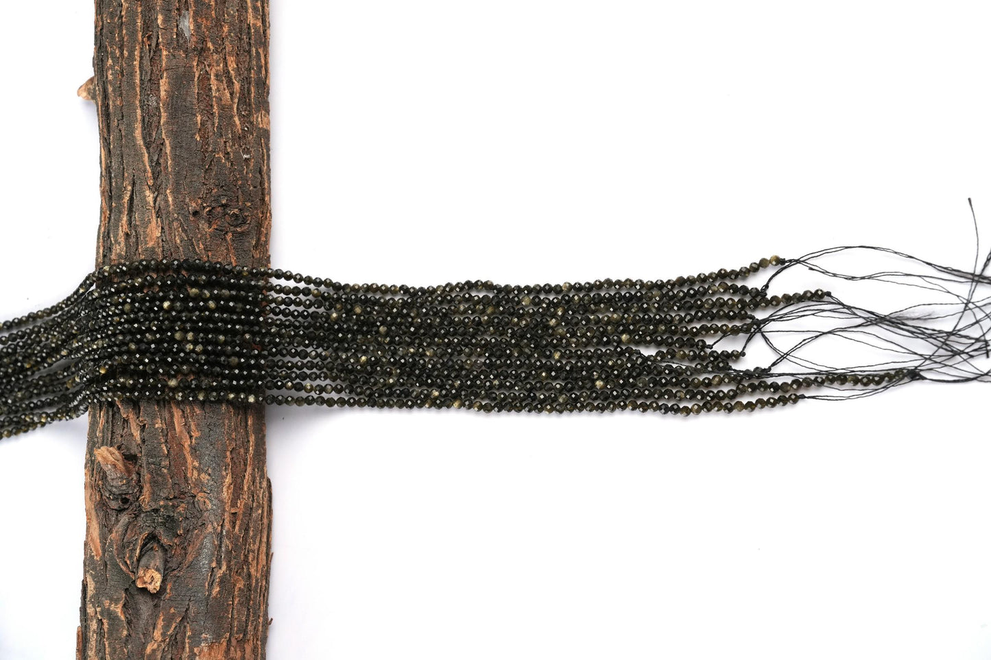 Natural Golden Obsidian Gemstone Round Micro Faceted Beads String 15.5 Inches Long 2/3/4/6 MM for Jewelry Making and Crafting - AS & JG