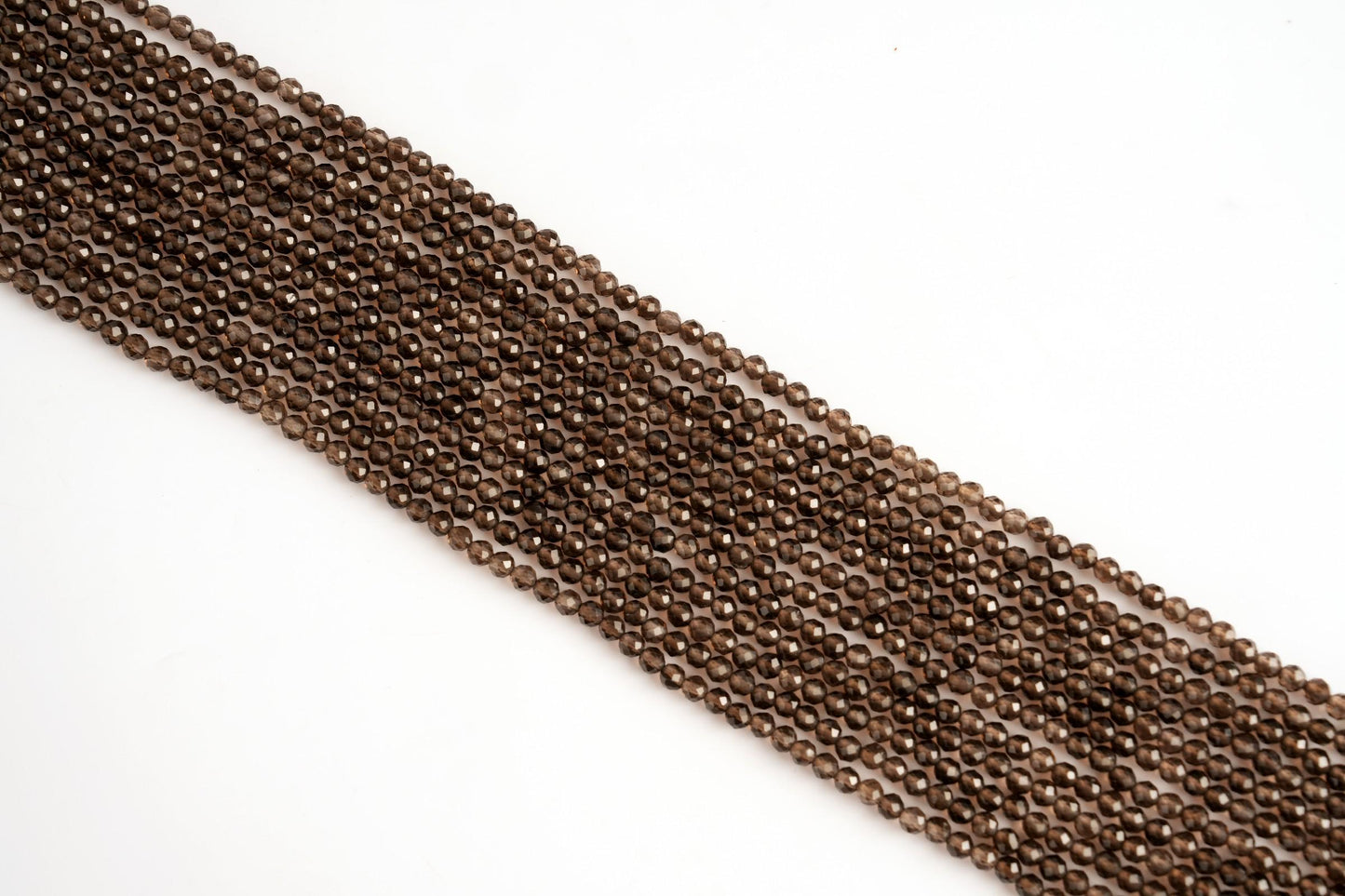 Natural Smoky Quartz Gemstone Round Micro Faceted Beads String 15.5 Inches Long 2/3/4/6 MM for Jewelry Making and Crafting - AS & JG