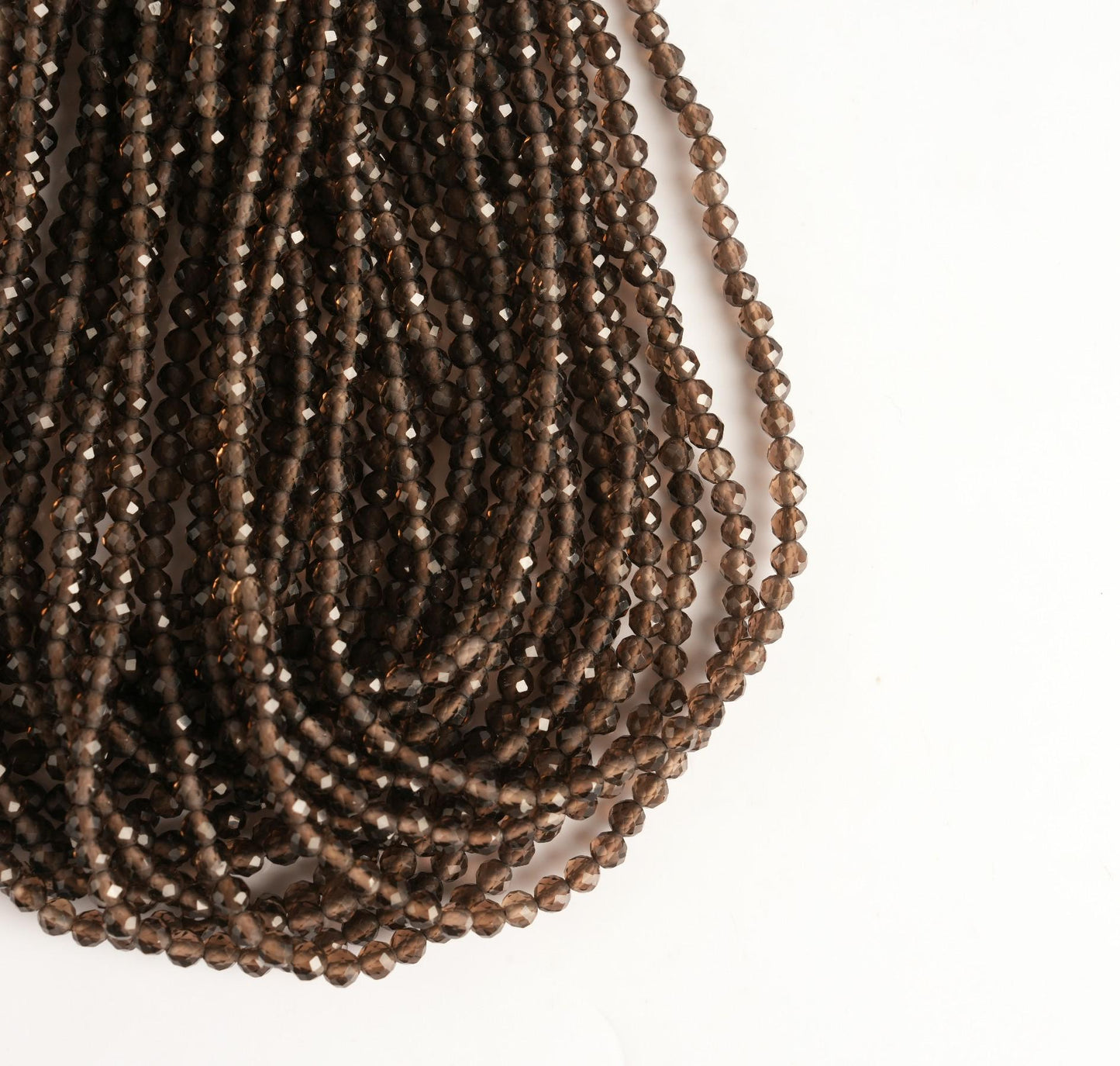 Natural Smoky Quartz Gemstone Round Micro Faceted Beads String 15.5 Inches Long 2/3/4/6 MM for Jewelry Making and Crafting - AS & JG