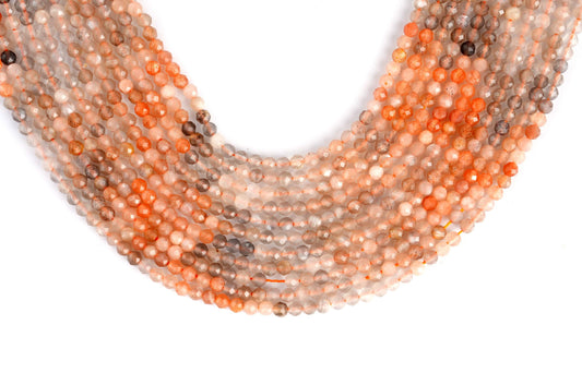 Natural Sunstone Shaded Gemstone Round Micro Faceted Beads String 15.5 Inches Long 2/3/4/6 MM for Jewelry Making and Crafting - AS & JG