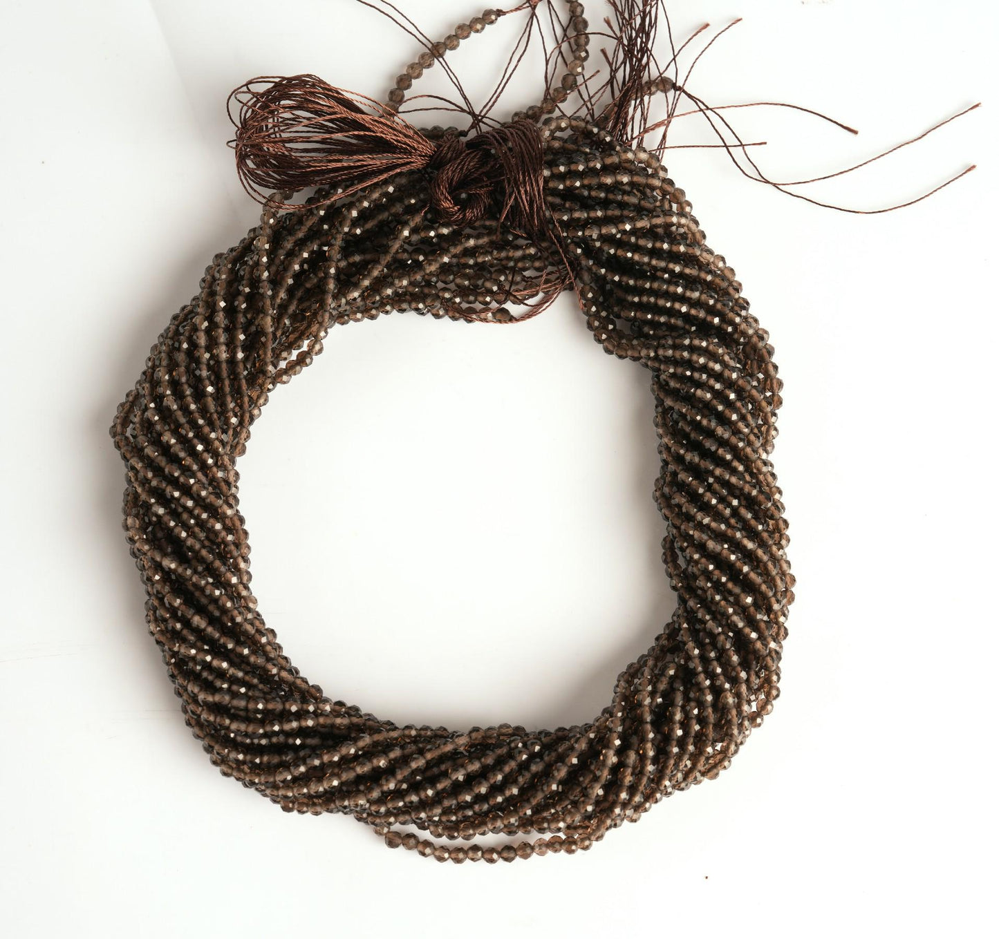 Natural Smoky Quartz Gemstone Round Micro Faceted Beads String 15.5 Inches Long 2/3/4/6 MM for Jewelry Making and Crafting - AS & JG