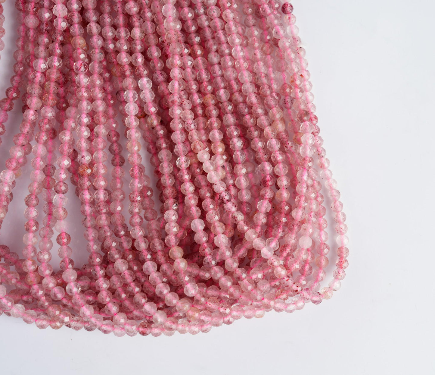 Natural Strawberry Quartz Gemstone Round Micro Faceted Beads String 15.5 Inches Long 2/3/4/6 MM for Jewelry Making and Crafting - AS & JG