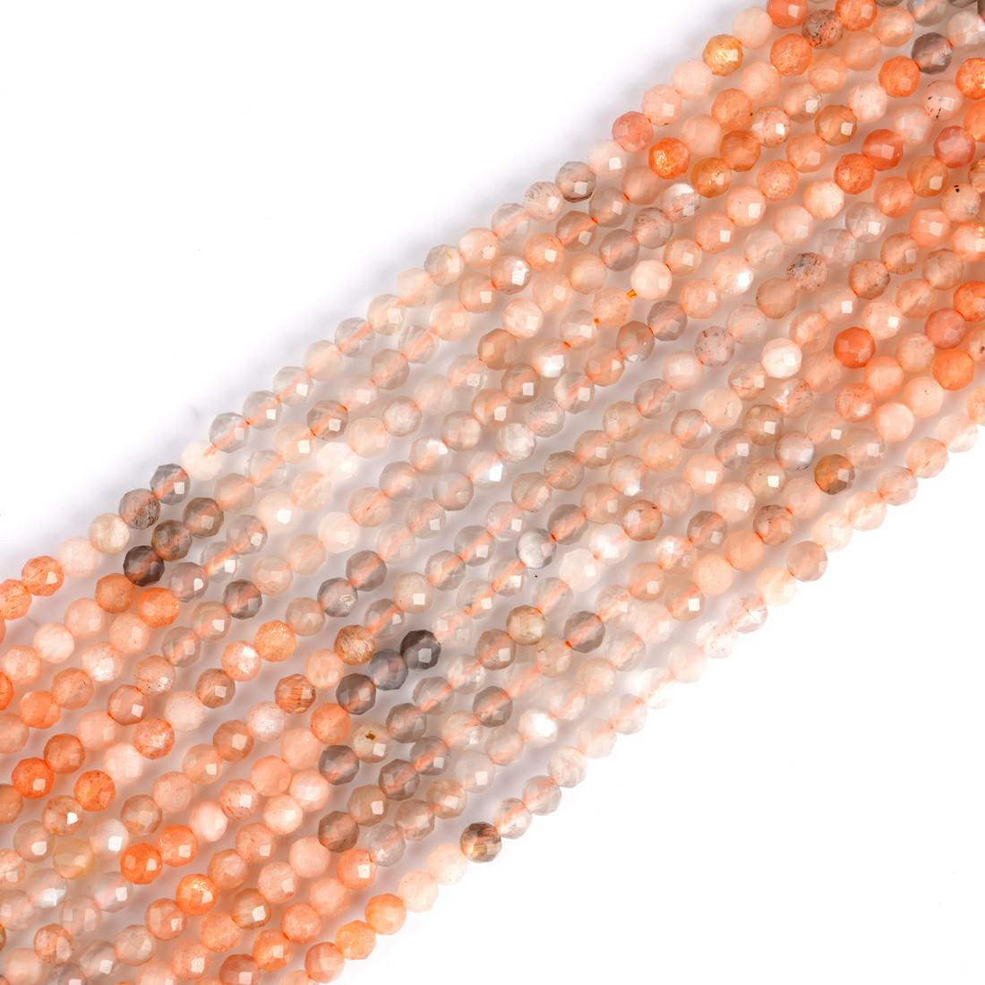 Natural Sunstone Shaded Gemstone Round Micro Faceted Beads String 15.5 Inches Long 2/3/4/6 MM for Jewelry Making and Crafting - AS & JG