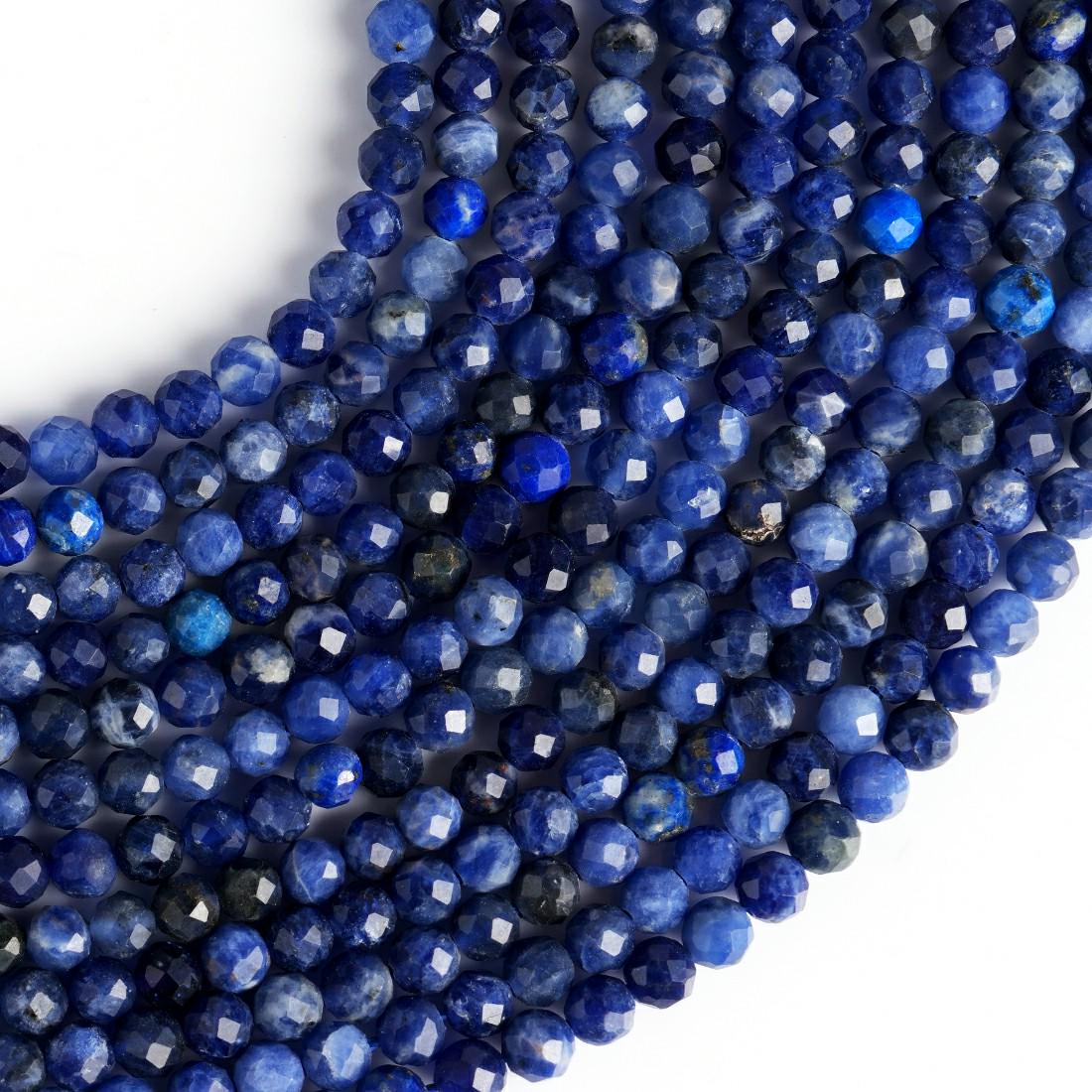 Natural Sodalite Gemstone Round Micro Faceted Beads String 15.5 Inches Long 2/3/4/6 MM for Jewelry Making and Crafting - AS & JG