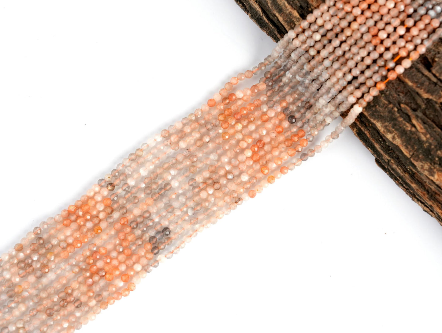 Natural Sunstone Shaded Gemstone Round Micro Faceted Beads String 15.5 Inches Long 2/3/4/6 MM for Jewelry Making and Crafting - AS & JG