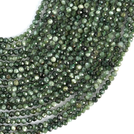 Natural Seraphinite Gemstone Round Micro Faceted Beads String 15.5 Inches Long 2/3/4/6 MM for Jewelry Making and Crafting - AS & JG