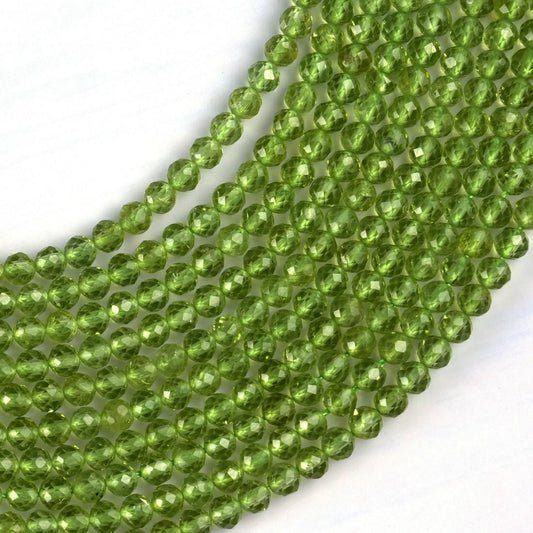 Natural Peridot Gemstone Round Micro Faceted Beads String 15.5 Inches Long 2/3/4/6 MM for Jewelry Making and Crafting - AS & JG