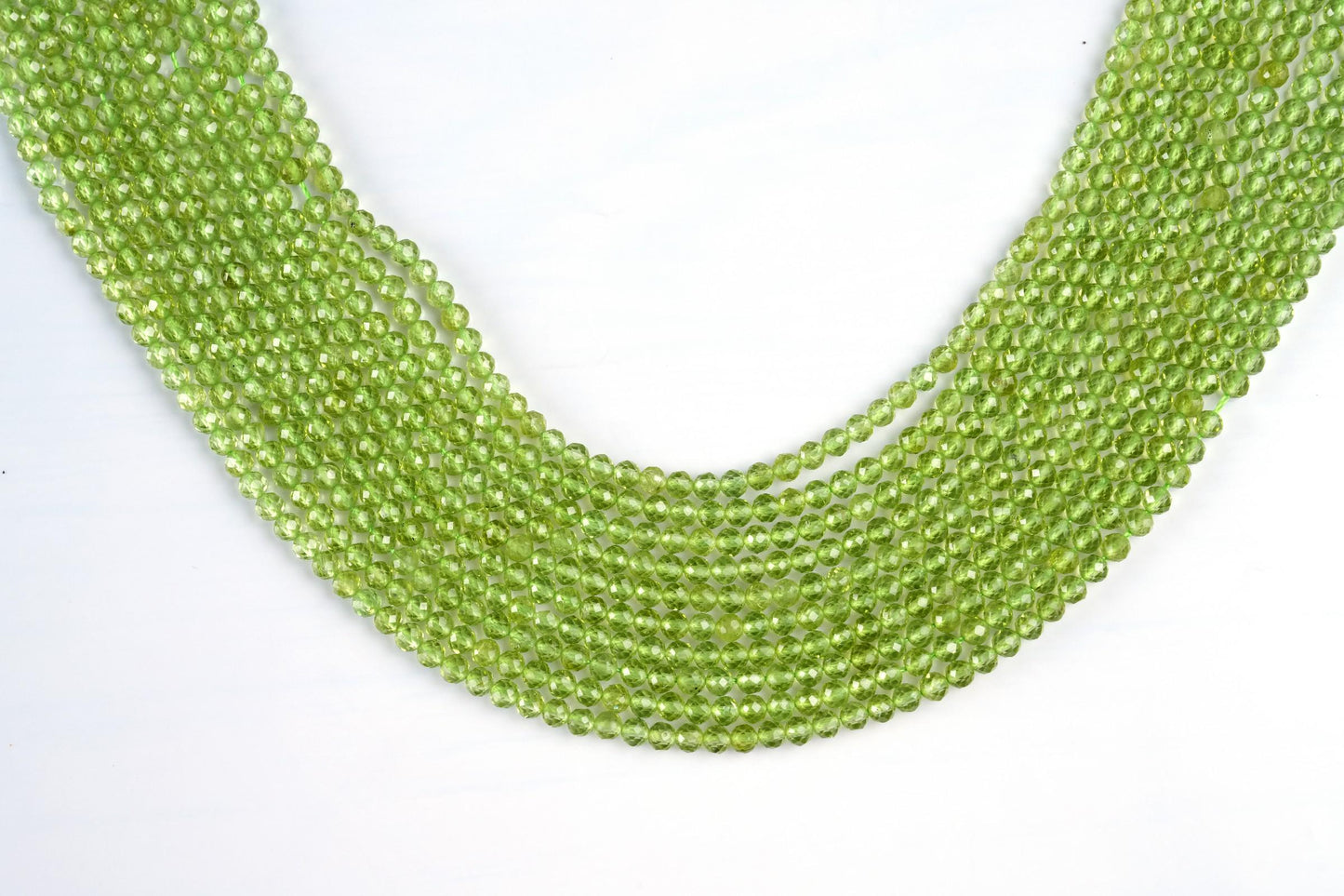 Natural Peridot Gemstone Round Micro Faceted Beads String 15.5 Inches Long 2/3/4/6 MM for Jewelry Making and Crafting - AS & JG