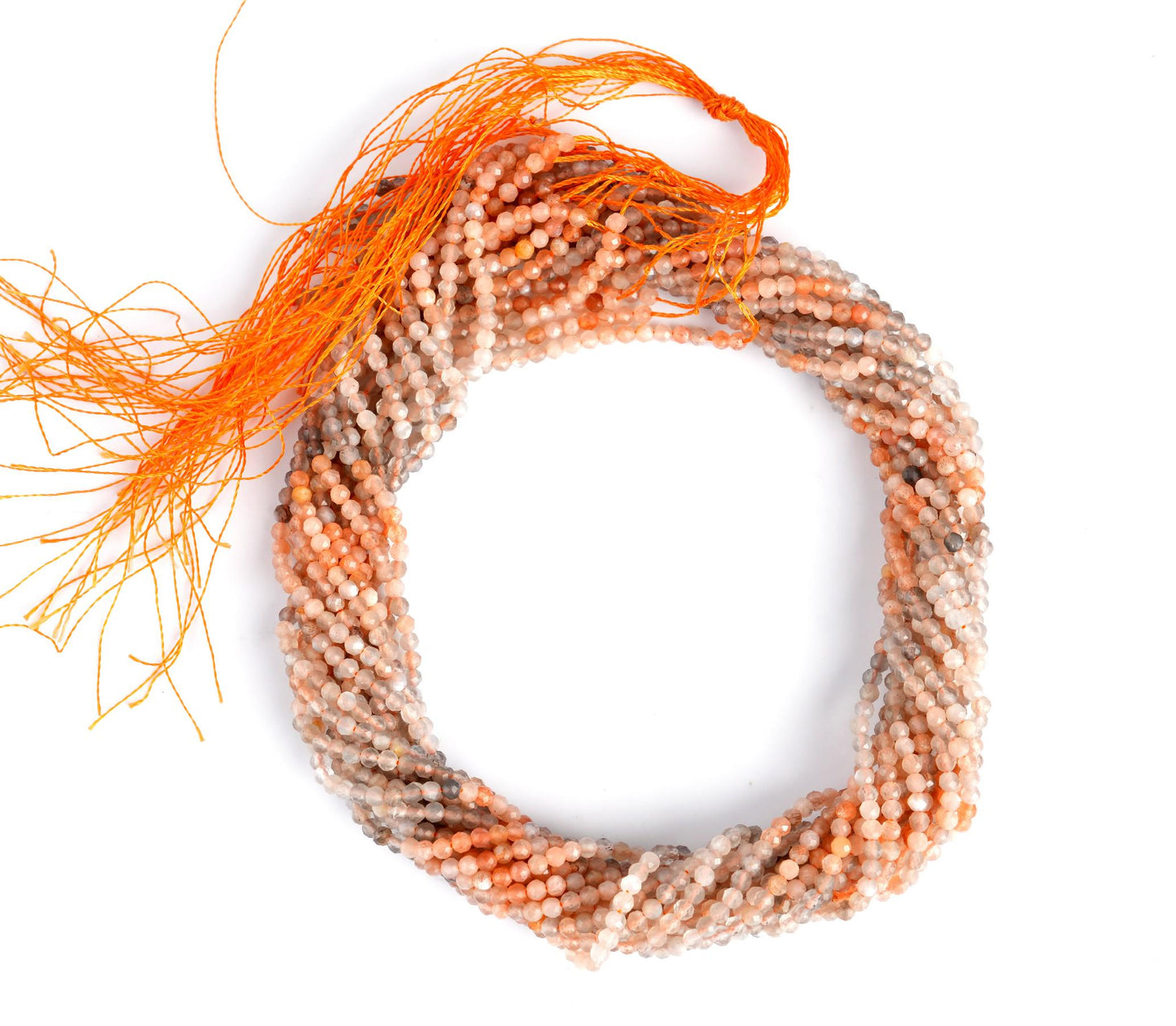 Natural Sunstone Shaded Gemstone Round Micro Faceted Beads String 15.5 Inches Long 2/3/4/6 MM for Jewelry Making and Crafting - AS & JG